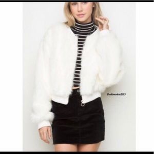 Brandy Melville white furry bomber jacket!